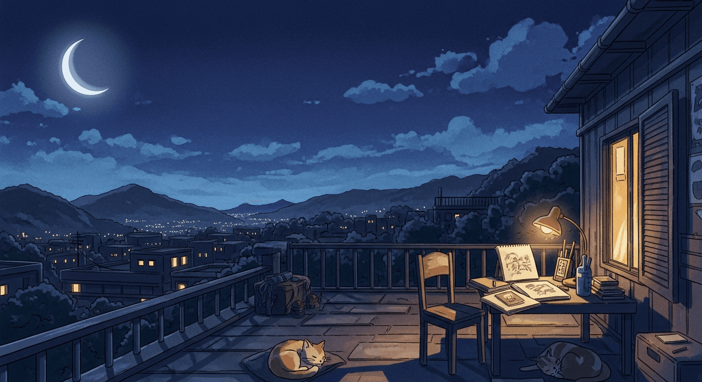 Anime girl with silver-blue hair in moonlight, Studio Ghibli art style, AI-generated portrait