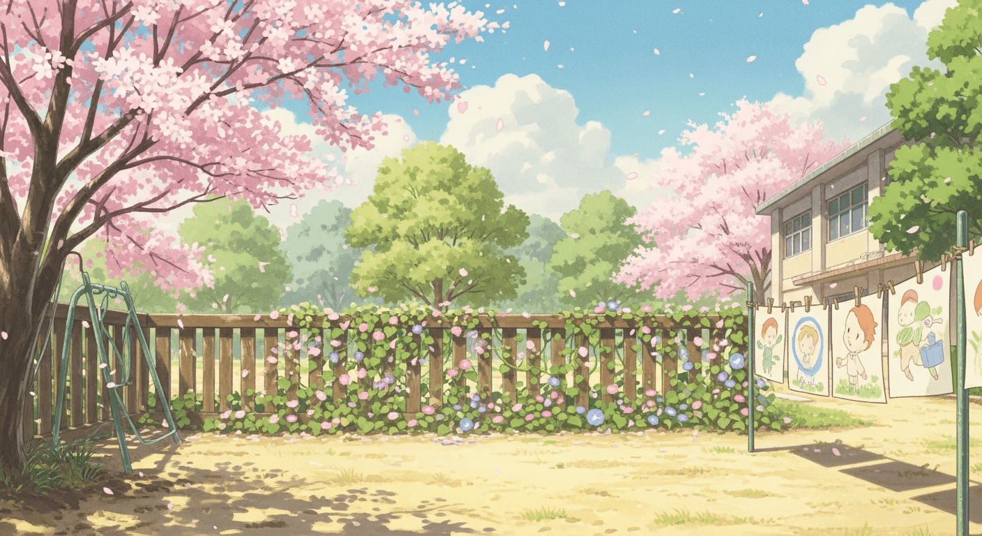 Anime girl with pink hair in cherry blossom garden, pastel colors, AI-generated art