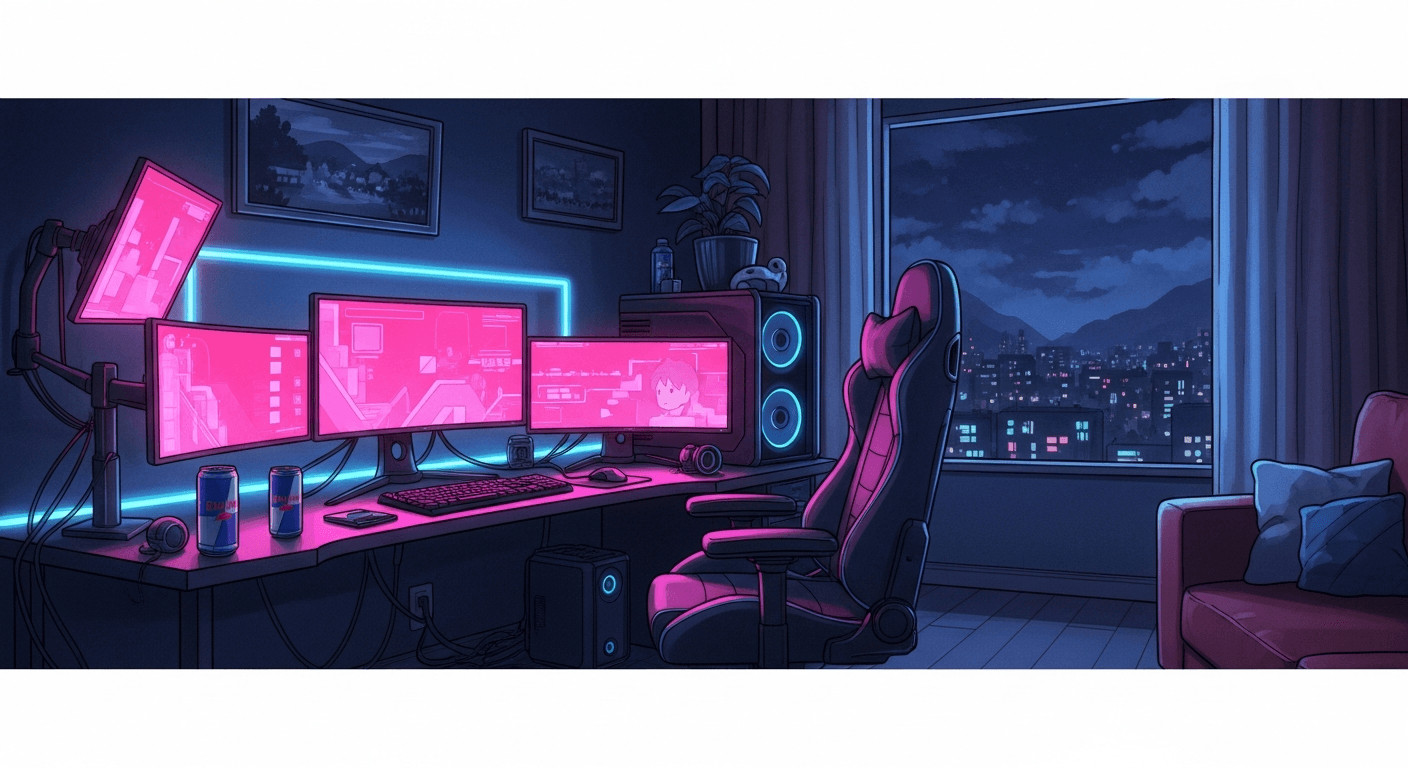 Gamer girl anime character with competitive expression, casual aesthetic, AI-generated