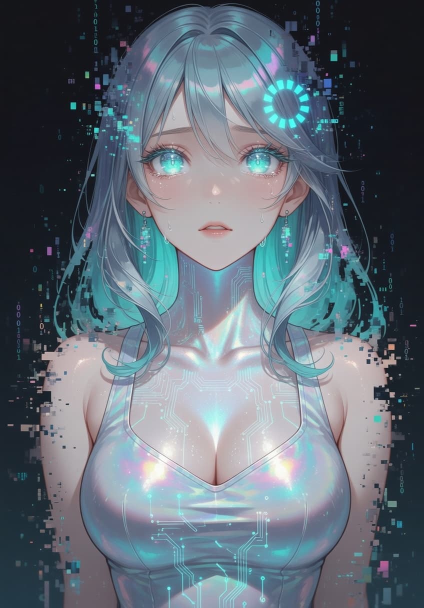 Echo — Emotional Glitch — AI-generated anime character art