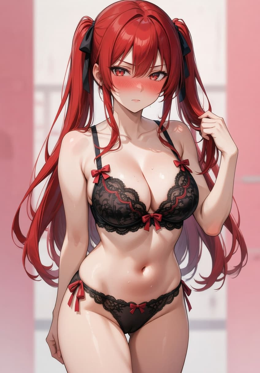 Hana — Flustered Lingerie — AI-generated anime character art