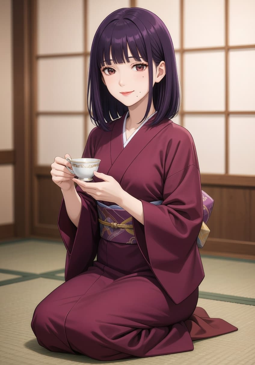 Mei Elegant — Tea Ceremony — AI-generated anime character art