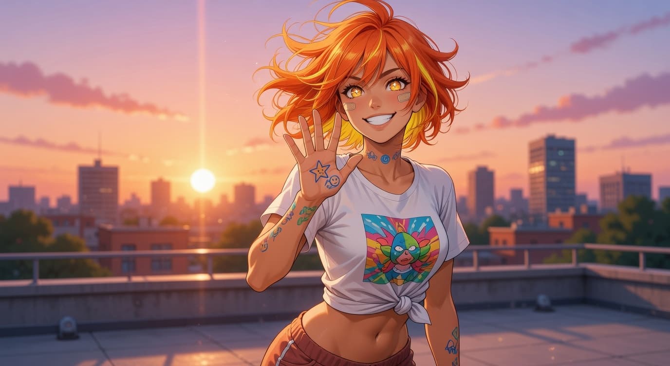 Nova — Rooftop Sporty — AI-generated anime character art