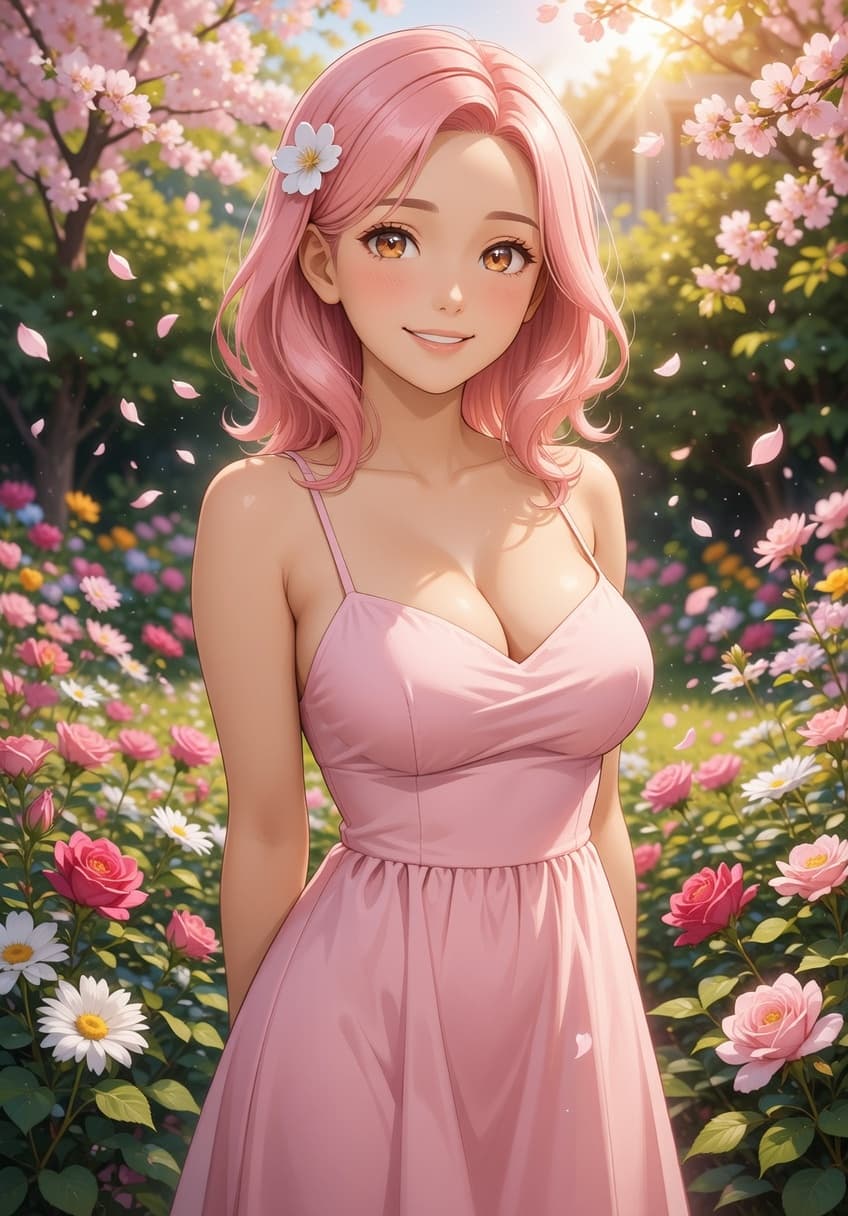 Sakura — Garden Sundress — AI-generated anime character art